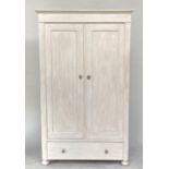 ARMOIRE, 19th century French grey painted with two panelled doors enclosing hanging, 178cm H x 107cm