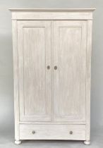 ARMOIRE, 19th century French grey painted with two panelled doors enclosing hanging, 178cm H x 107cm