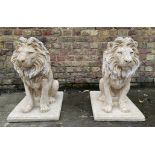 SCULPTURAL LIONS, a pair, composite stone, 69cm H. (2)