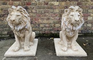 SCULPTURAL LIONS, a pair, composite stone, 69cm H. (2)