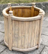 GARDEN PLANTER, 76cm W x 74cm H, weathered oak, cylindrical form, in tongue and groove construction.