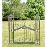 ARCHITECTURAL GARDEN GATE, 250cm high, 185cm wide, 38cm deep, Regency style, aged painted finish.