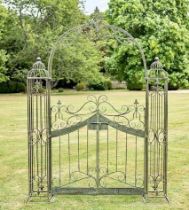 ARCHITECTURAL GARDEN GATE, 250cm high, 185cm wide, 38cm deep, Regency style, aged painted finish.