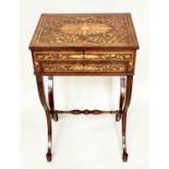 DUTCH SIDE TABLE, 19th century mahogany and allover satinwood foliate marquetry with rising lid