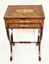 DUTCH SIDE TABLE, 19th century mahogany and allover satinwood foliate marquetry with rising lid