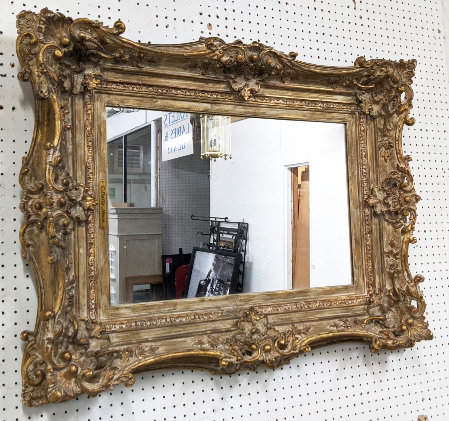 WALL MIRROR, 83cm H x 65cm D, converted from a picture frame bearing plaque. - Bild 2 aus 4