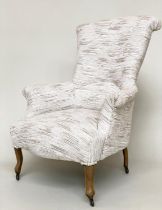 ARMCHAIR, mid 20th century white upholstered with scroll arms and shaped supports, 79cm W.