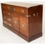 CAMPAIGN STYLE CHEST, 120cm x 39cm D x 58cm H, mahogany and brass bound, with five drawers sand