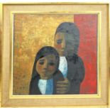 JACK HUGHES, 'Nerja-Two Children', oil on canvas, 72cm x 70cm, signed, Framed. 'Trafford gallery,