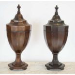 CUTLERY URNS, 68cm H x 26cm W, a pair, Sheraton design mahogany and string inlaid. (2)