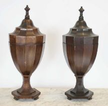 CUTLERY URNS, 68cm H x 26cm W, a pair, Sheraton design mahogany and string inlaid. (2)