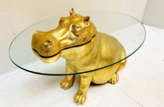 HIPPOPTAMUS LOW TABLE, 65cm x 50cm x 45cm, gilt resin and glass.