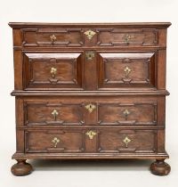 WILLIAM AND MARY CHEST, English 17th century oak with four long drawers, and moulded fronts in two