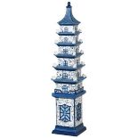 DELFTWARE STYLE PAGODA TULIP VASE, 90cm H x 19cm W, formed of multiple sections.