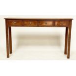 HALL TABLE, George III design burr walnut and crossbanded with four short drawers, 125cm W x 32cm