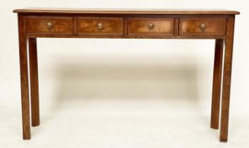 HALL TABLE, George III design burr walnut and crossbanded with four short drawers, 125cm W x 32cm