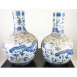 BOTTLES VASES, a pair, Chinese Export style blue and white ceramic, 60cm H. (2)