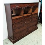 APOTHECARY'S CABINET, 39cm x 158cm W x 183cm H, Victorian mahogany with carved detail, mirrored back