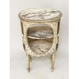 LAMP TABLE/ETAGERE, 19th century French Louis XVI style grey painted oval with cane work sides and