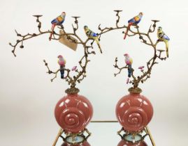 CANDELABRA, a pair, glazed ceramic, gilt metal, 66cm H. (2)