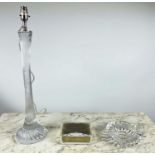 VAUGHAN GLASS SPIRAL TABLE LAMP, a Orrefors cut crystal bowl and a Waterford facetted lid glass box,