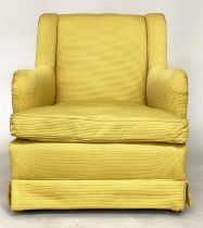 ARMCHAIR, early 20th century, with Colefax and Fowler buttercup yellow 'pico' fabric upholstery