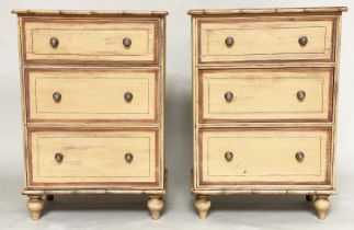 FAUX BAMBOO CHESTS, a pair, early 20th century Edwardian painted lined and faux bamboo framed each