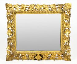 WALL MIRROR, 19th century Florentine giltwood vine leaf design frame with a rectangular bevelled