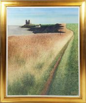 KEITH NEW (1925-2012), 'Cliff path to Reculver Castle', acrylic and pastel, 122cm x 102cm, signed,