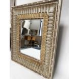 WALL MIRROR, large rectangular Regency style gesso moulded with broad acanthus leaf, decorated frame