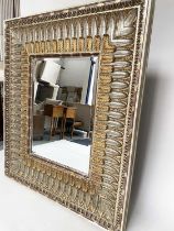 WALL MIRROR, large rectangular Regency style gesso moulded with broad acanthus leaf, decorated frame