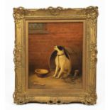 WILLIAM EDGAR MARSHALL (1837-1906), Terrier with bowl, oil on canvas, 44cm H x 36cm.