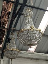 BAG CHANDELIERS, a pair, French Empire style, 80cm drop each approx. (2)