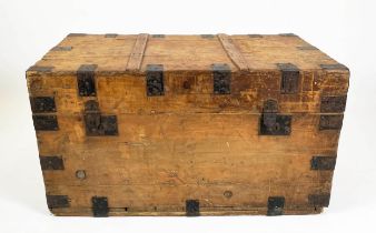 CHEST, 100cm W x 56cm D x 54cm H, 19th century pine and iron bound.