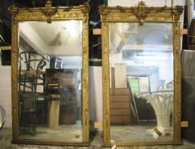 OVERMANTEL MIRRORS, a near pair, 19th century French giltwood and gesso, each 120cm x 191cm H. (2)