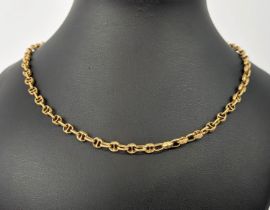 AN 18CT GOLD RUSTICATED CHAIN LINK NECKLACE, 49cm long, 27.38 grams.
