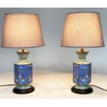 TABLE LAMPS, a pair, early 20th century Canton enamel hexagonal facetted, 60cm H. (2)