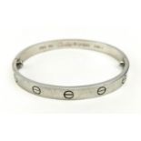 CARTIER 18CT WHITE GOLD LOVE BRACELET, stamped '20', approximately 18cm circumference, 7cm wide,