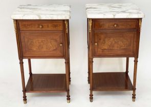 LAMP TABLES, a pair, 19th century French Napoleon III burr walnut and marquetry gilt metal mounted