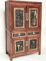 CHINESE CABINET, late 19th/early 20th century scarlet lacquered and silvered metal mounted with gilt