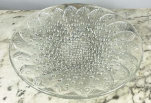 LALIQUE ROSCOFF BOWL, clear glass with fish emerging from bubbles, 35cm diam.