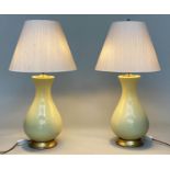 HEATHFIELD & CO LOUISA TABLE LAMPS, a pair, lemon yellow ceramic with silk shades, 76cm H. (2)