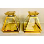 WALL HANGING LANTERNS, pair, 31cm high, 29cm wide, pyramid form, gilt metal frames and glass