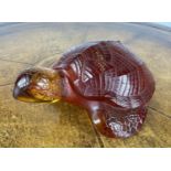 LALIQUE SEA TURTLE, amber crystal signed to base, 27cm L.