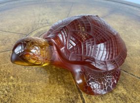 LALIQUE SEA TURTLE, amber crystal signed to base, 27cm L.