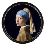 AFTER JAN VERMEER, 'Girl with a Pearl Earring' lithograph, 104cm D, framed.