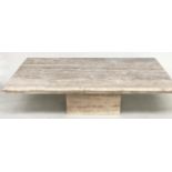 TRAVERTINE LOW TABLE, 1970s rectangular Italian marble with moulded edge on plinth base, 100cm D x