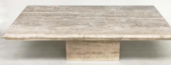 TRAVERTINE LOW TABLE, 1970s rectangular Italian marble with moulded edge on plinth base, 100cm D x