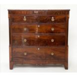 SCOTTISH HALL CHEST, 19th century flame mahogany of adapted shallow proportions with 'secret' frieze