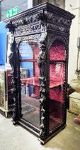 DISPLAY CABINET, 100cm W x 181cm H x 64cm D, late 19th century ornately carved oak with lion mask,